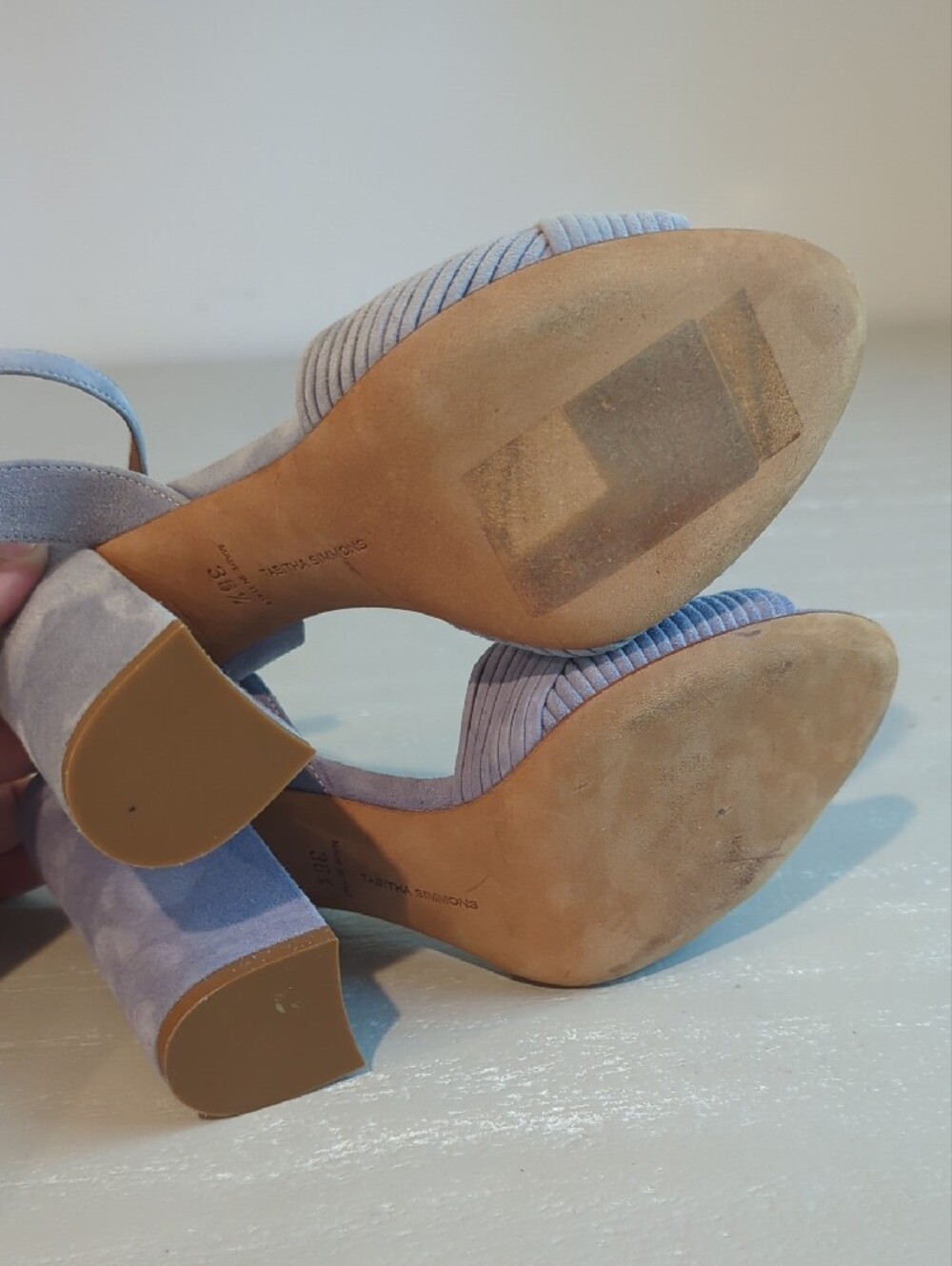 Tabitha Simmons Heels Suede Block Heel size 36.5 Made in Italy Blue - Picture 5 of 6